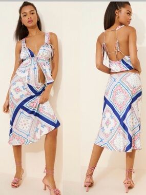 Revolve For Love and Lemons 2 pc Floral Scarf Print Set in Blue & pink Sz med